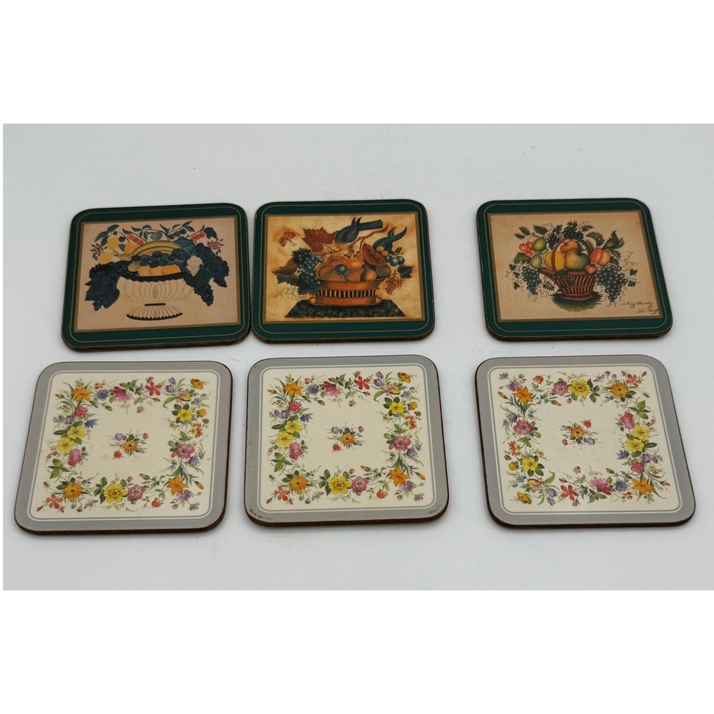 Pimpernel Vintage Acrylic Coasters Set of 6 Fruit and Floral Made in England